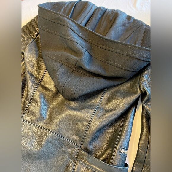 A.L.C. Knight Leather Biker Jacket Hooded Zipper Moto Black - Picture 13 of 14